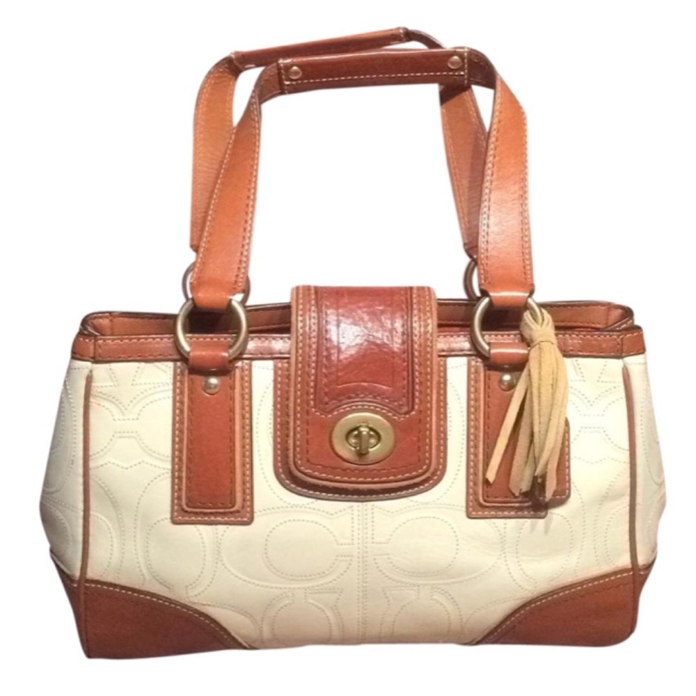 Vintage Coach cream/brown leather logo bag